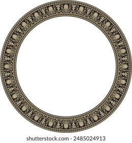 Vector gold and black round classical Greek ornament. European ornament. Border, frame, circle, ring Ancient Greece, Roman Empire.
