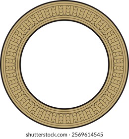 Vector gold with black round Egyptian ornament. Circle, frame, ring of ancient Egypt.Pattern of lotus flowers and sun
