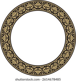 Vector gold and black round national Indian ornament. Circle, ring, border, ethnic Hindu frame.
