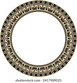 Vector gold with black round ornament ring of ancient Greece. Classic pattern frame border Roman Empire.
