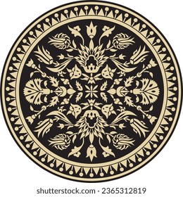 Vector gold and black round Turkish ornament. Ottoman circle, ring, frame.