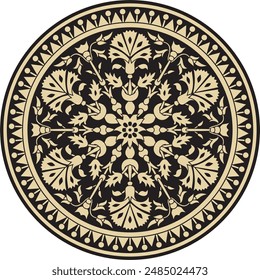 Vector gold and black round Turkish ornament. Ottoman circle, ring, frame.