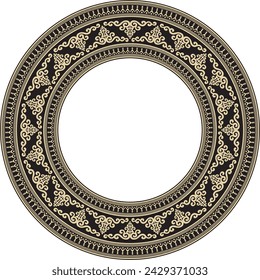 Vector gold and black round Yakut ornament. Endless circle, border, frame of the northern peoples of the Far East.