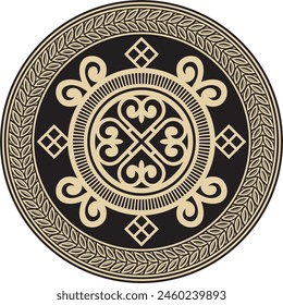 Vector gold and black round Yakut ornament. Endless circle, border, frame of the northern peoples of the Far East.