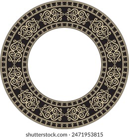 Vector gold and black round Yakut ornament. Endless circle, border, frame of the northern peoples of the Far East.