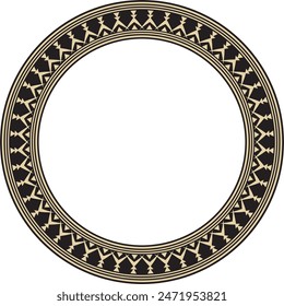 Vector gold and black round Yakut ornament. Endless circle, border, frame of the northern peoples of the Far East.