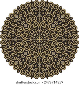 Vector gold and black round Yakut ornament. Endless circle, border, frame of the northern peoples of the Far East.