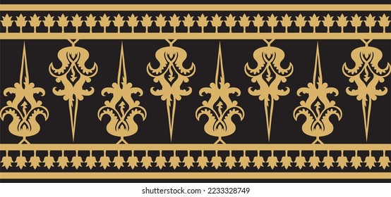 Vector gold and black seamless byzantine ornament. Endless Border, frame of ancient Greece and Eastern Roman Empire. Decoration of the Russian Orthodox Church.
