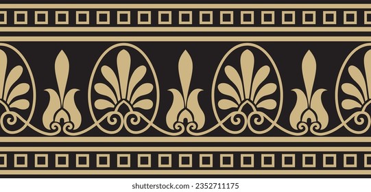 Vector gold and black seamless classic greek ornament. Endless European pattern. Border, frame Ancient Greece, Roman Empire.
