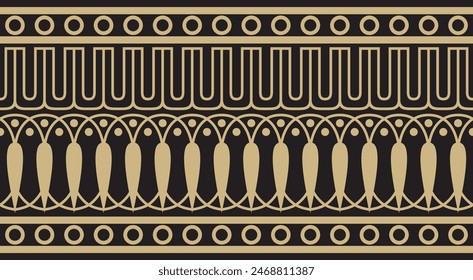 Vector gold and black seamless classic Greek meander ornament. Pattern of ancient Greece. Border, frame of the Roman Empire.
