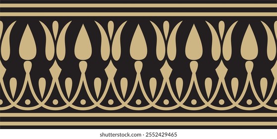 Vector gold and black seamless classic Greek meander ornament. Pattern of ancient Greece. Border, frame of the Roman Empire.
