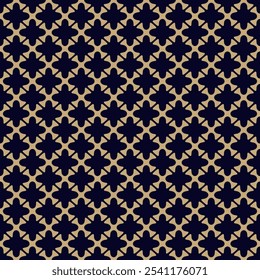 Vector gold and black seamless pattern. Simple golden geometric floral ornament. Abstract background texture with bold flower silhouettes, lattice, grid, mesh, crosses, repeat tiles. Luxury geo design