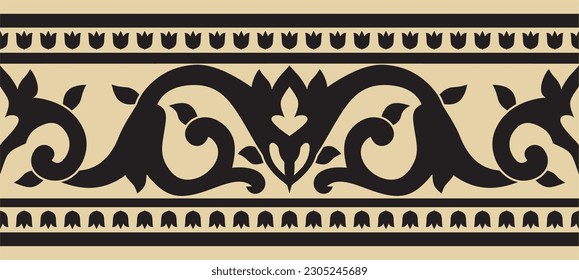 Vector gold and black seamless turkish ornament. Endless ottoman national border, frame.
