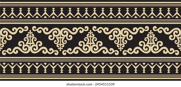 Vector gold and black seamless Yakut ornament. Endless border, frame of the northern peoples of the Far East.
