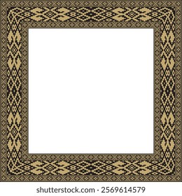 Vector gold and black square Belarusian national ornament frame. Ethnic pattern rectangle of Slavic peoples, Russian, Ukrainian, Serb, Pole, Bulgarian. Cross stitch template
