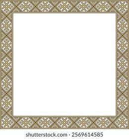 Vector gold and black square Belarusian national ornament frame. Ethnic pattern rectangle of Slavic peoples, Russian, Ukrainian, Serb, Pole, Bulgarian. Cross stitch template
