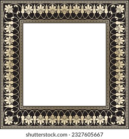 Vector gold and black square classic greek meander ornament. Pattern of ancient Greece. Border, frame of the Roman Empire.
