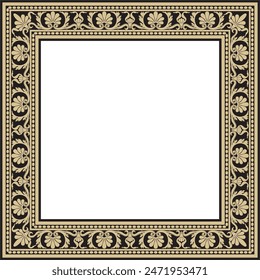 Vector gold and black square classic renaissance ornament. Endless european border, revival style frame.
