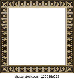 Vector gold and black square classic byzantine ornament. Rectangle, border, Ancient Greece, Eastern Roman Empire frame. Decoration of the Russian Orthodox Church
