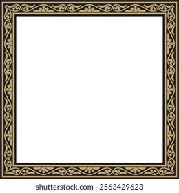 Vector gold and black square classic byzantine ornament. Rectangle, border, Ancient Greece, Eastern Roman Empire frame. Decoration of the Russian Orthodox Church
