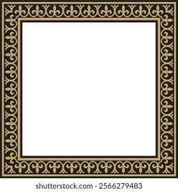 Vector gold and black square classic byzantine ornament. Rectangle, border, Ancient Greece, Eastern Roman Empire frame. Decoration of the Russian Orthodox Church
