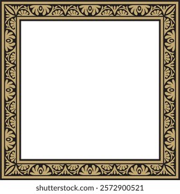 Vector gold and black square classic byzantine ornament. Rectangle, border, Ancient Greece, Eastern Roman Empire frame. Decoration of the Russian Orthodox Church
