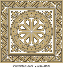 Ornamento byzantine clássico quadrangular dourado e preto. Retângulo, fronteira, Grécia Antiga, quadro Império Romano do Leste. Decoração da Igreja Ortodoxa Russa
