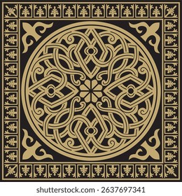 Vector gold and black square classic byzantine ornament. Rectangle, border, Ancient Greece, Eastern Roman Empire frame. Decoration of the Russian Orthodox Church
