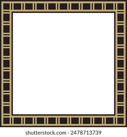 Vector gold and black square Egyptian ornament. Rectangle, frame, ancient Egypt.Pattern of lotus flowers and sun
