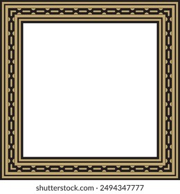 Vector gold and black square Egyptian ornament. Rectangle, frame, ancient Egypt.Pattern of lotus flowers and sun
