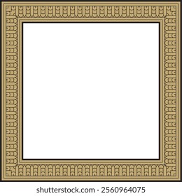 Vector gold and black square Egyptian ornament. Rectangle, frame, ancient Egypt.Pattern of lotus flowers and sun
