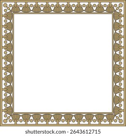 Vector gold and black square Egyptian ornament. Rectangle, frame, ancient Egypt.Pattern of lotus flowers and sun
