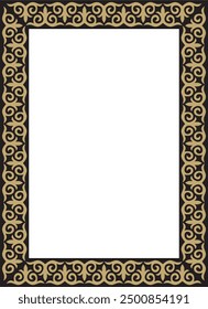 Vector gold with black square Kazakh national ornament. Ethnic pattern of the peoples of the Great Steppe,
