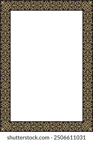 Vector gold with black square Kazakh national ornament. Ethnic pattern of the peoples of the Great Steppe,
