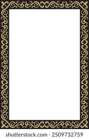 Vector gold with black square Kazakh national ornament. Ethnic pattern of the peoples of the Great Steppe,
