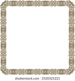 Vector gold with black square Kazakh national ornament. Ethnic pattern of the peoples of the Great Steppe,
