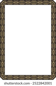 Vector gold with black square Kazakh national ornament. Ethnic pattern of the peoples of the Great Steppe,
