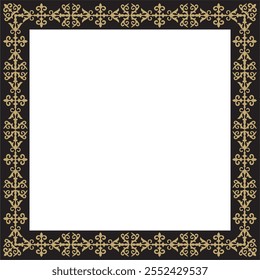 Vector gold with black square Kazakh national ornament. Ethnic pattern of the peoples of the Great Steppe,
