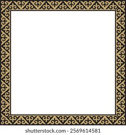 Vector gold with black square Kazakh national ornament. Ethnic pattern of the peoples of the Great Steppe,
