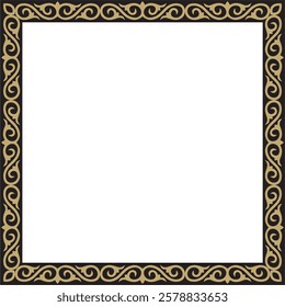 Vector gold with black square Kazakh national ornament. Ethnic pattern of the peoples of the Great Steppe,
