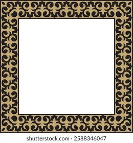 Vector gold with black square Kazakh national ornament. Ethnic pattern of the peoples of the Great Steppe,
