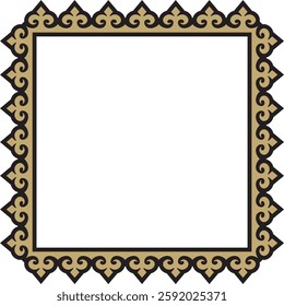 Vector gold with black square Kazakh national ornament. Ethnic pattern of the peoples of the Great Steppe,
