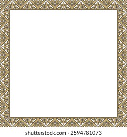 Vector gold with black square Kazakh national ornament. Ethnic pattern of the peoples of the Great Steppe,
