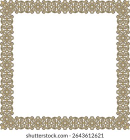 Vector gold with black square Kazakh national ornament. Ethnic pattern of the peoples of the Great Steppe,
