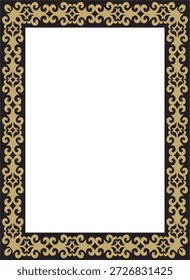 Oro Vector con adorno nacional kazajo cuadrado negro. Patrón étnico de los pueblos de la Gran Estepa,
