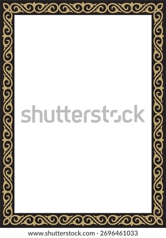 Vector gold with black square Kazakh national ornament. Ethnic pattern of the peoples of the Great Steppe,
