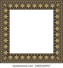 Ornamento nacional indio cuadrado de oro Vector y negro. Rectángulo, frontera, marco étnico hindú.
