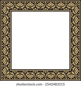 Vector gold and black square national Indian ornament. Rectangle, border, ethnic Hindu frame.
