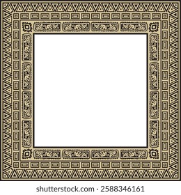 Vector gold and black square national Indian patterns. National ethnic ornaments, borders, frames. colored decorations of the peoples of South America, Maya, Inca, Aztecs.