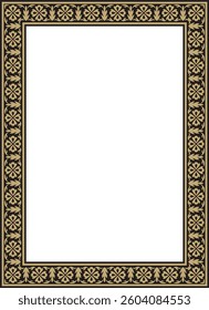 Vector gold with black square Turkish national ornament. Ottoman border, frame. Ethnic floral rectangle, Seljuk Turks pattern. Decoration of the Sultan's palaces.
